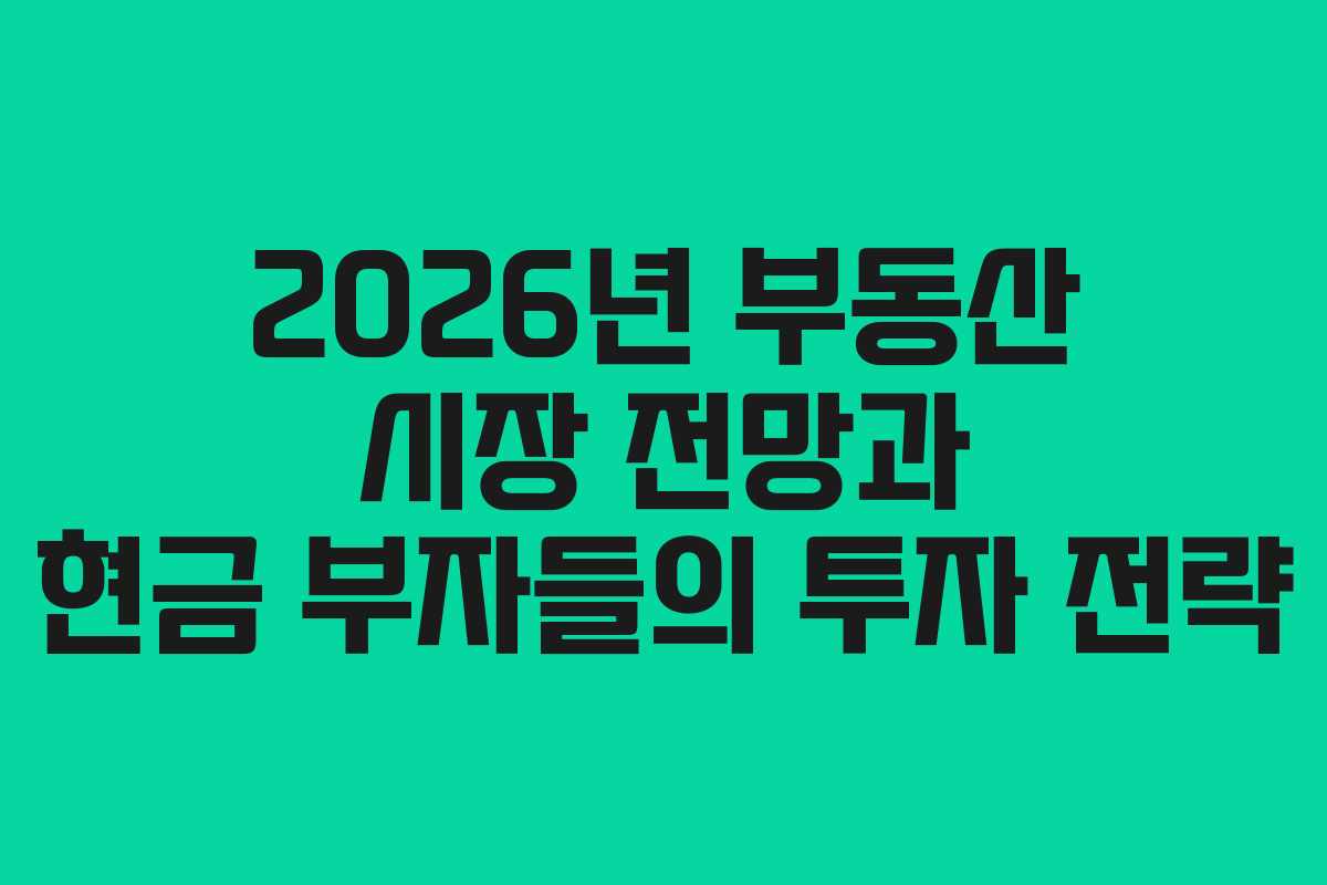 2026년 부동산 시장 전망과 현금 부자들의 투자 전략