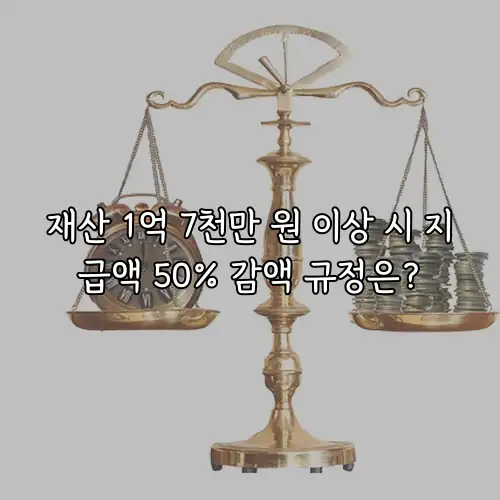 재산 1억 7천만 원 이상 시 지급액 50% 감액 규정은?