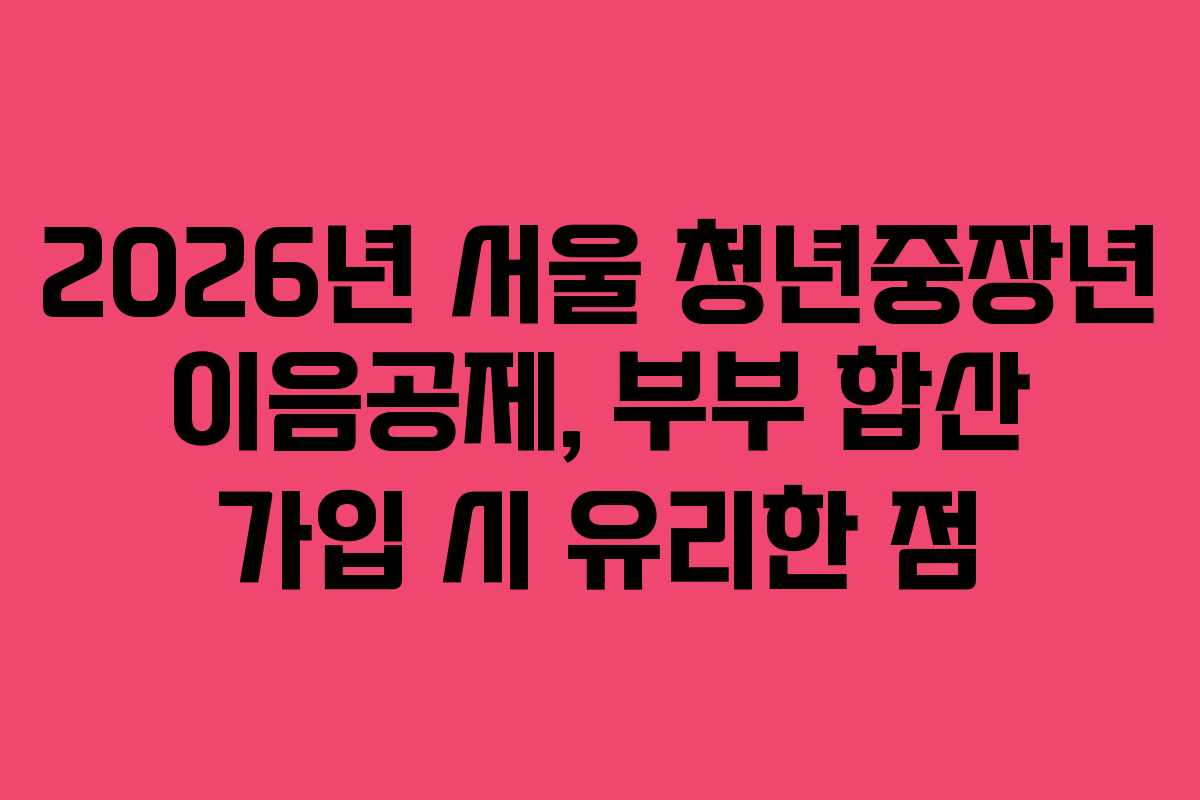 2026년 서울 청년중장년 이음공제, 부부 합산 가입 시 유리한 점